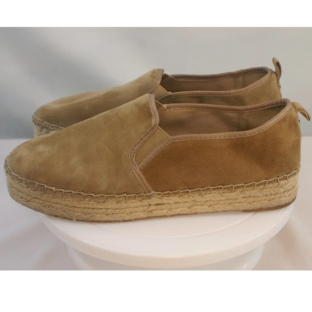 Sam‎ Edelman Suede Espadrille Slip On Flats Tan Camel Jute Platform Womens 11